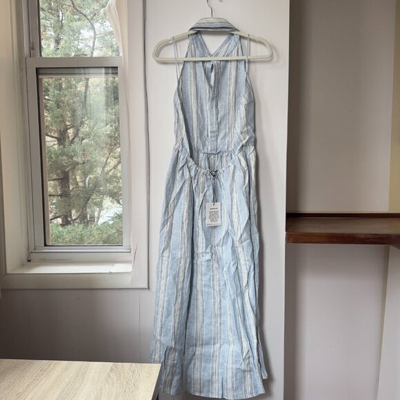 NWT Reformation Tace Linen Midi Dress Corsica Stripe Blue White 10 - Picture 13 of 15